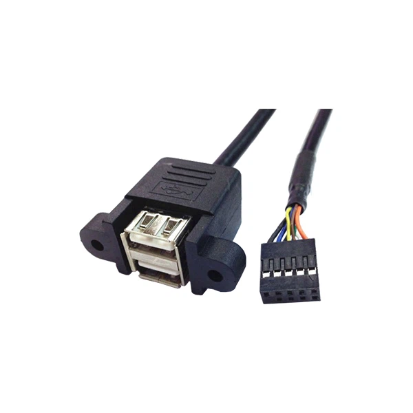 9 Pin Motherboard Female Header To 2 Port USB 2.0 Female Cable With Screw Holes